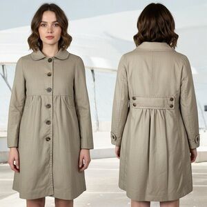 Sandro Beige Cotton Linen Coatdress Trench Style Button Front Womens EU 38 US 8